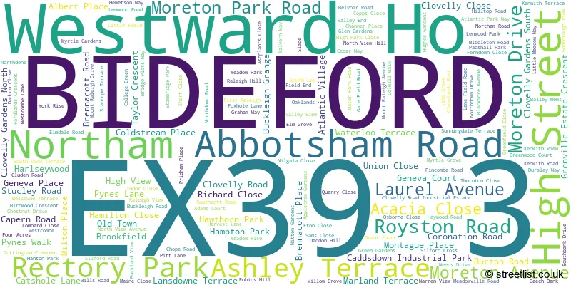 A word cloud for the EX39 3 postcode